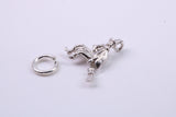 Witch on Broom Stick Charm, Traditional Charm, Made from Solid Cast 925 Grade Sterling Silver, Complete with Attachment Link