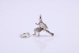 Witch on Broom Stick Charm, Traditional Charm, Made from Solid Cast 925 Grade Sterling Silver, Complete with Attachment Link