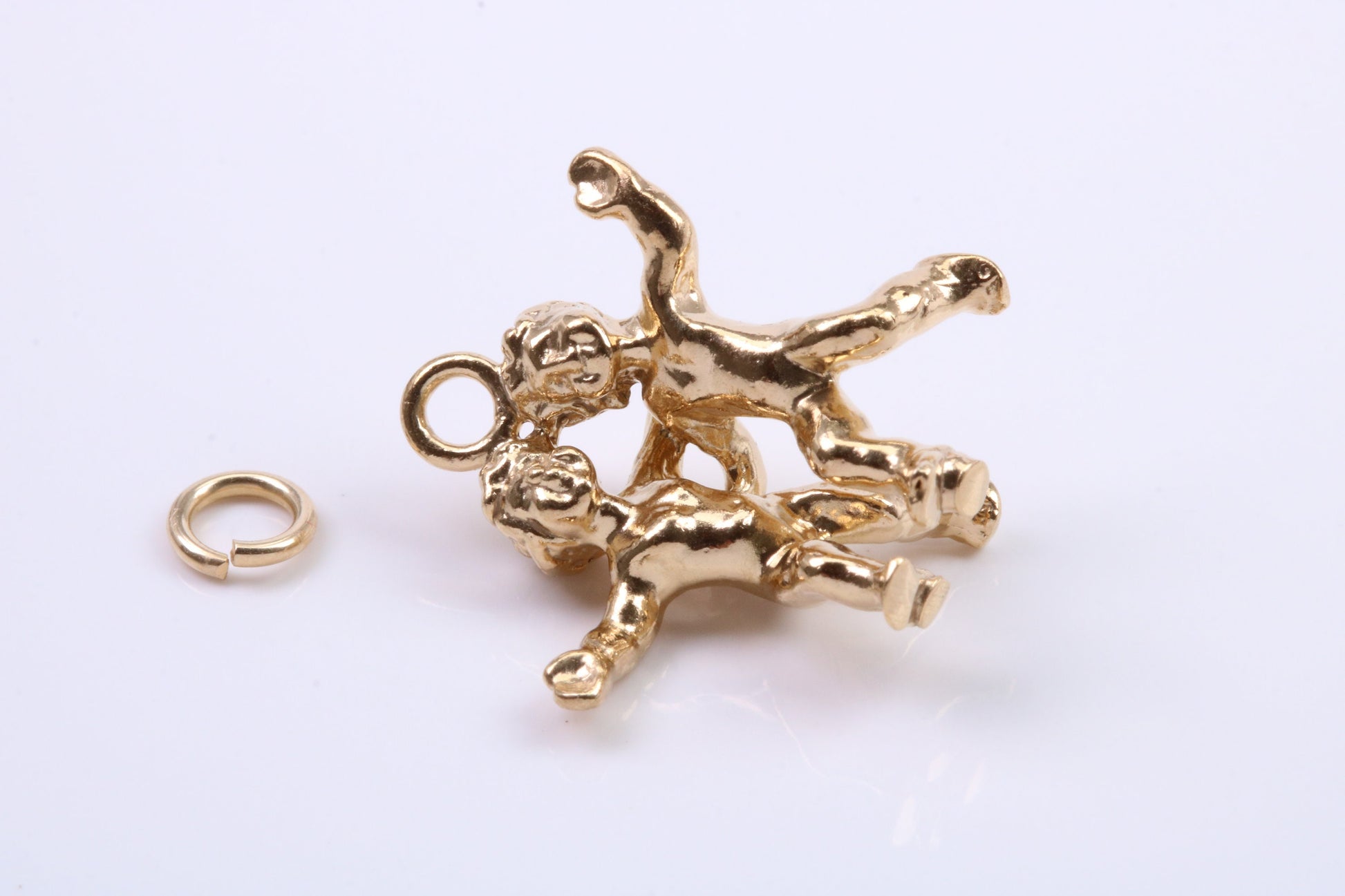 Gemini Zodiac Sign Charm, Traditional Charm, Made from Solid 9ct Yellow Gold, British Hallmarked, Complete with Attachment Link