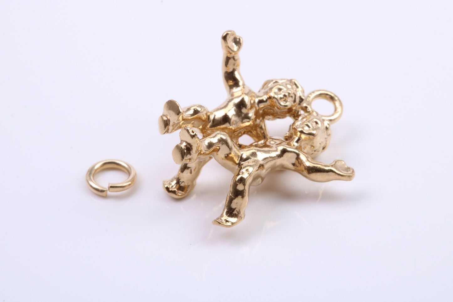 Gemini Zodiac Sign Charm, Traditional Charm, Made from Solid 9ct Yellow Gold, British Hallmarked, Complete with Attachment Link