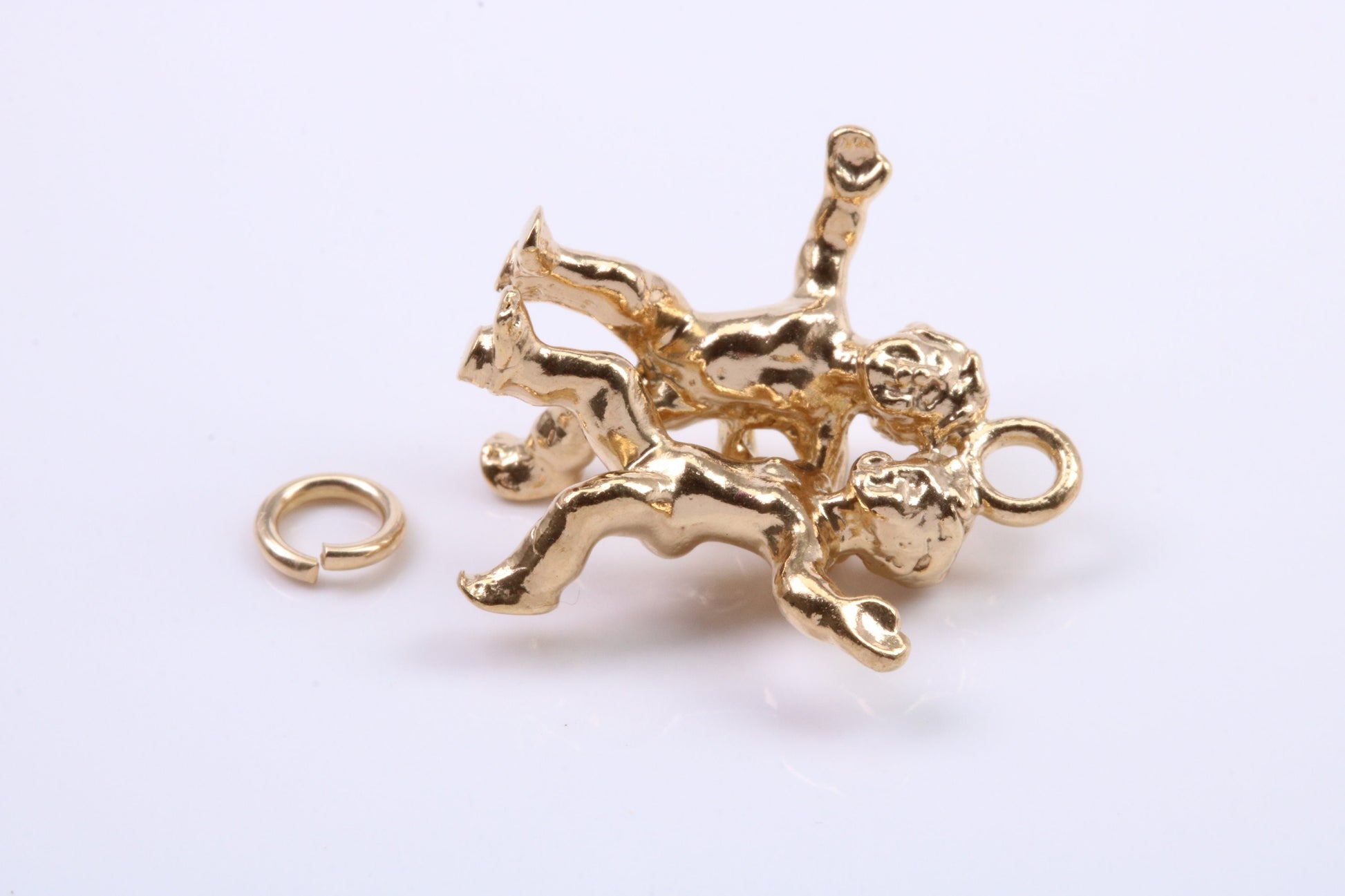 Gemini Zodiac Sign Charm, Traditional Charm, Made from Solid 9ct Yellow Gold, British Hallmarked, Complete with Attachment Link