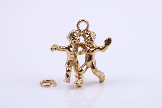 Gemini Zodiac Sign Charm, Traditional Charm, Made from Solid 9ct Yellow Gold, British Hallmarked, Complete with Attachment Link