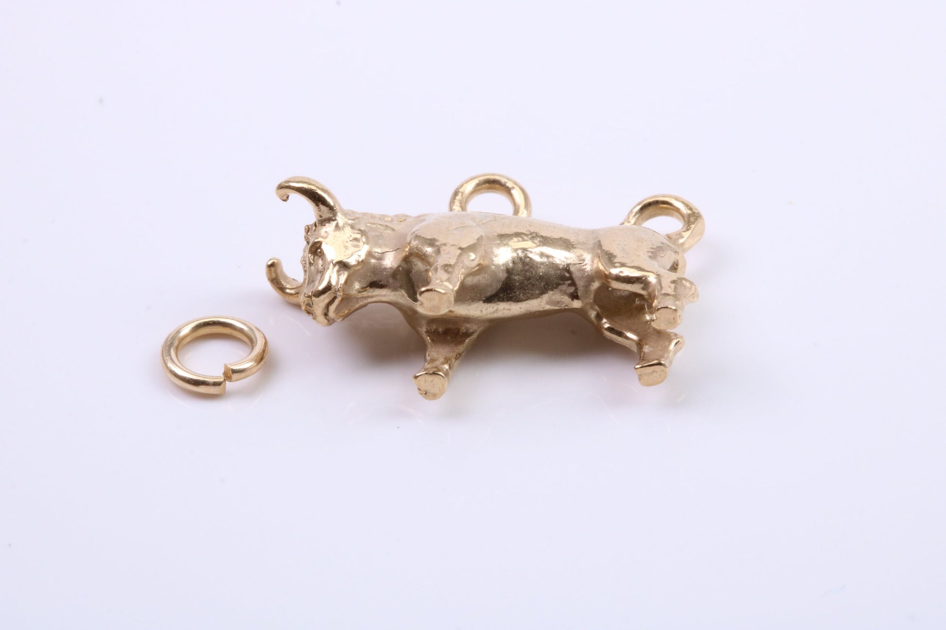 Taurus Zodiac Sign Charm, Traditional Charm, Made from Solid 9ct Yellow Gold, British Hallmarked, Complete with Attachment Link