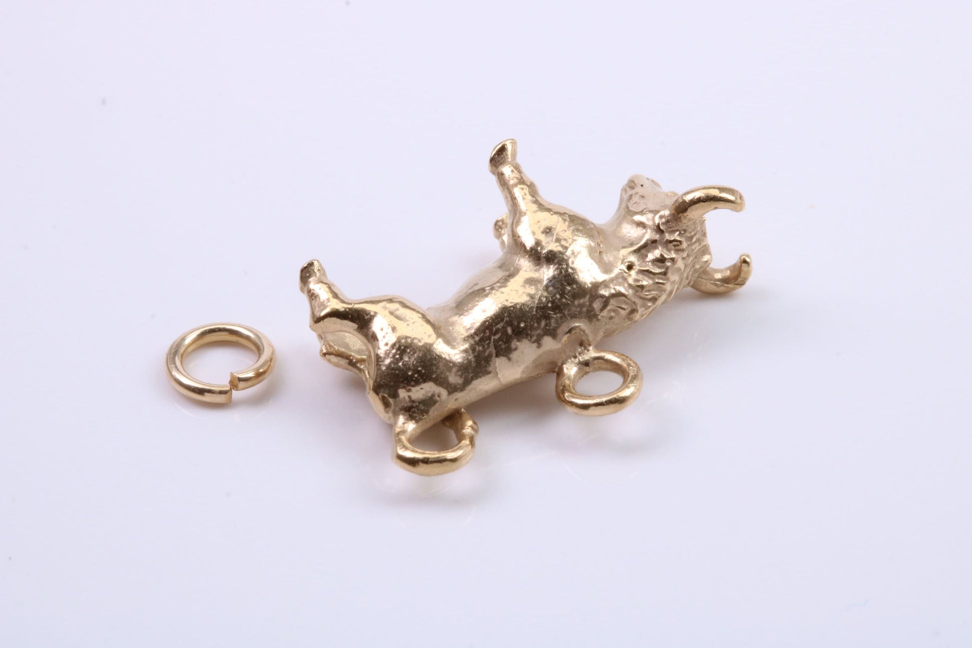 Taurus Zodiac Sign Charm, Traditional Charm, Made from Solid 9ct Yellow Gold, British Hallmarked, Complete with Attachment Link