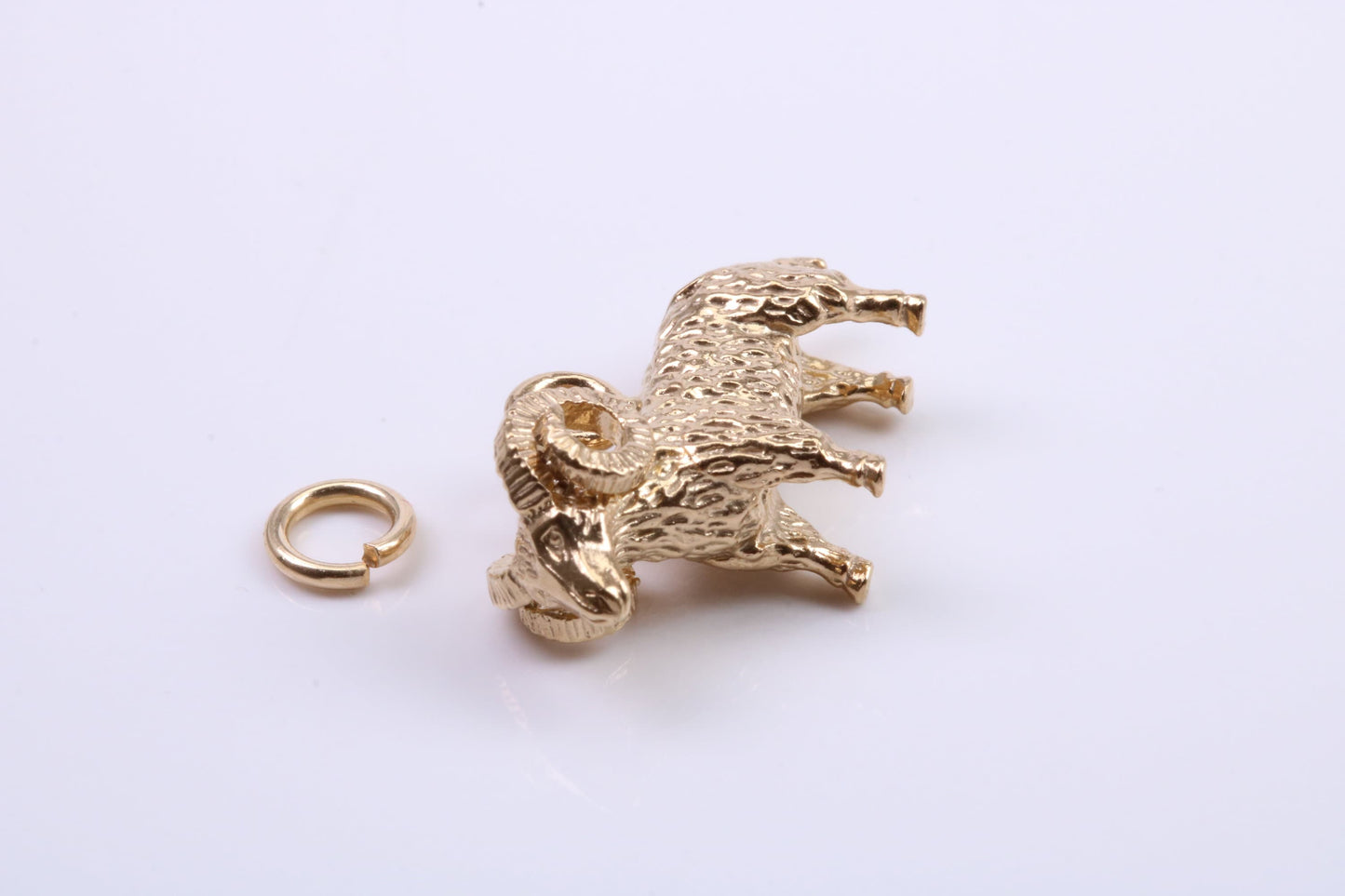 Aries Zodiac Sign Charm, Traditional Charm, Made from Solid 9ct Yellow Gold, British Hallmarked, Complete with Attachment Link