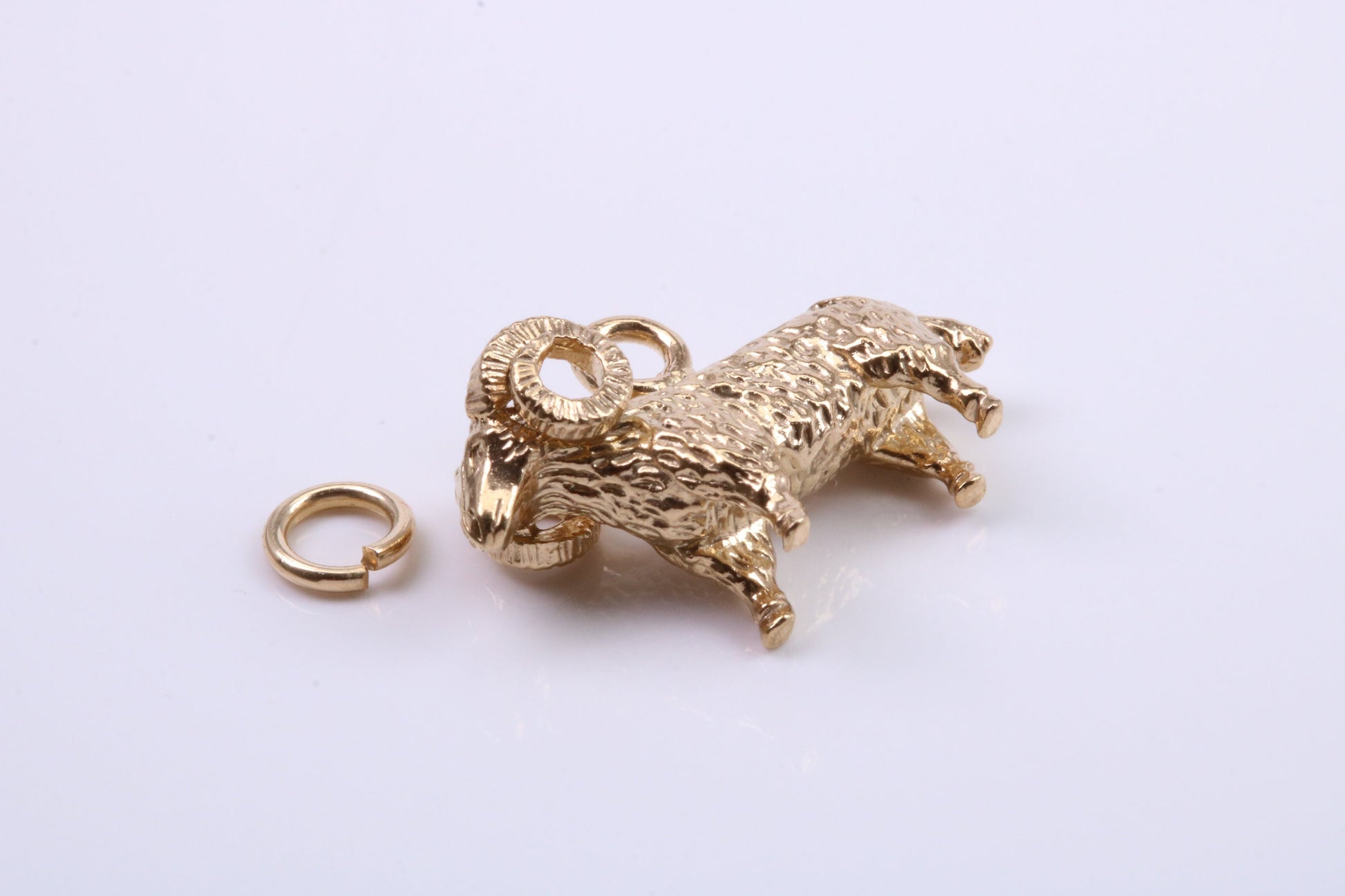 Aries Zodiac Sign Charm, Traditional Charm, Made from Solid 9ct Yellow Gold, British Hallmarked, Complete with Attachment Link