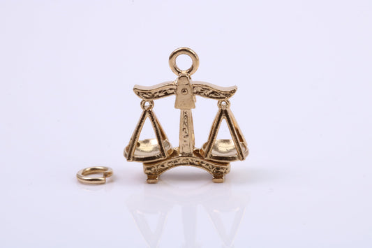 Libra Zodiac Sign Charm, Traditional Charm, Made from Solid 9ct Yellow Gold, British Hallmarked, Complete with Attachment Link