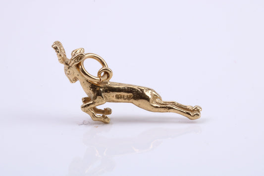 Jumping Gazelle Charm, Traditional Charm, Made from Solid 9ct Yellow Gold, British Hallmarked, Complete with Attachment Link