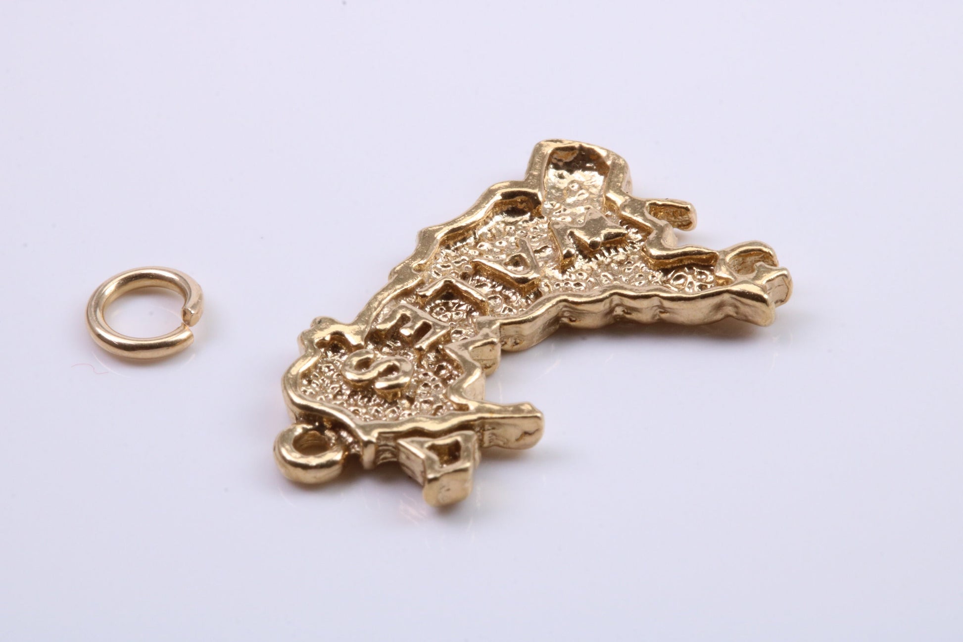 Map of Wales Charm, Traditional Charm, Made from Solid 9ct Yellow Gold, British Hallmarked, Complete with Attachment Link