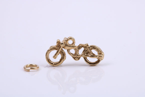 Motorbike Charm, Traditional Charm, Made from Solid 9ct Yellow Gold, British Hallmarked, Complete with Attachment Link