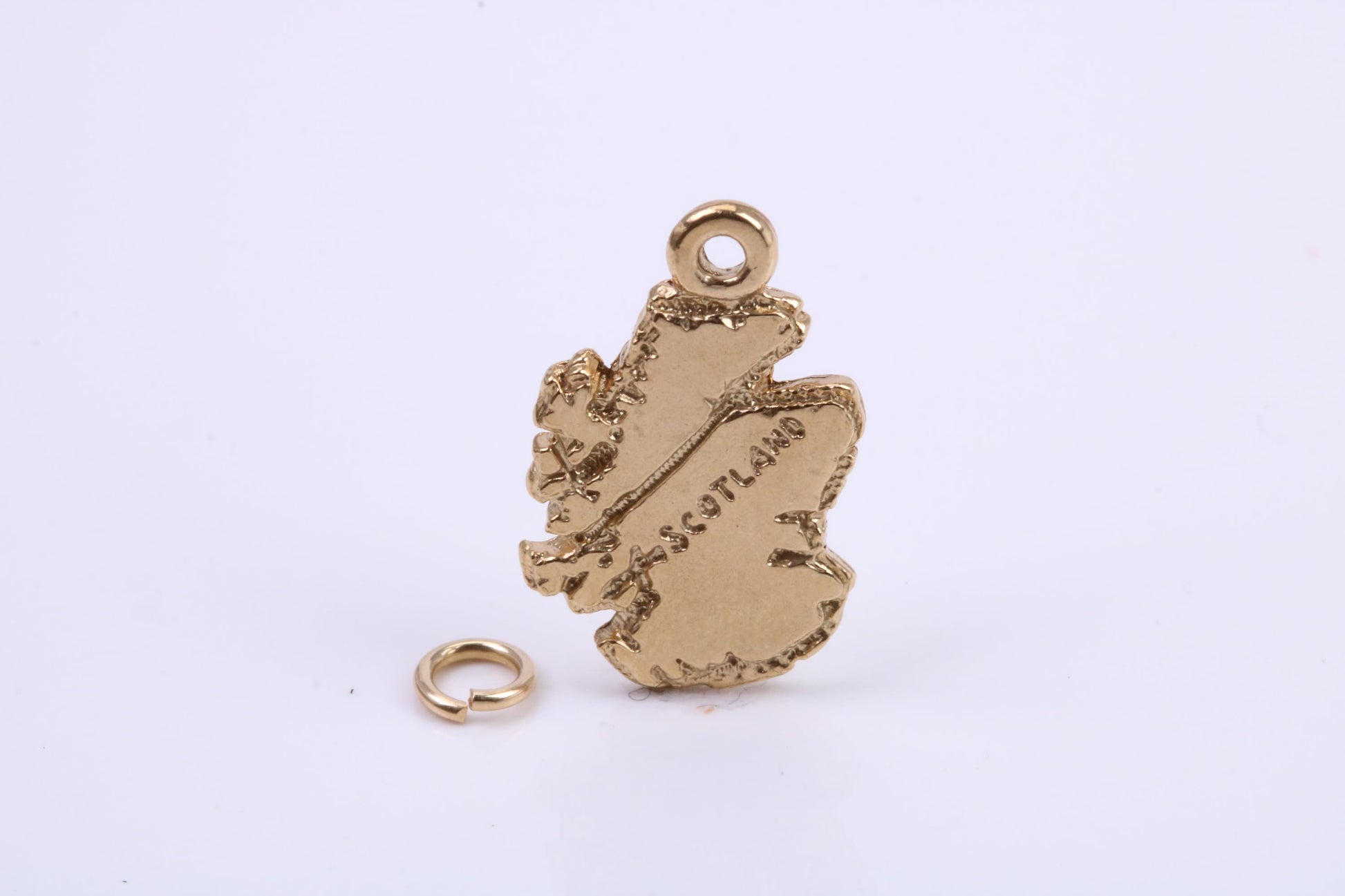 Map of Scotland Charm, Traditional Charm, Made from Solid 9ct Yellow Gold, British Hallmarked, Complete with Attachment Link