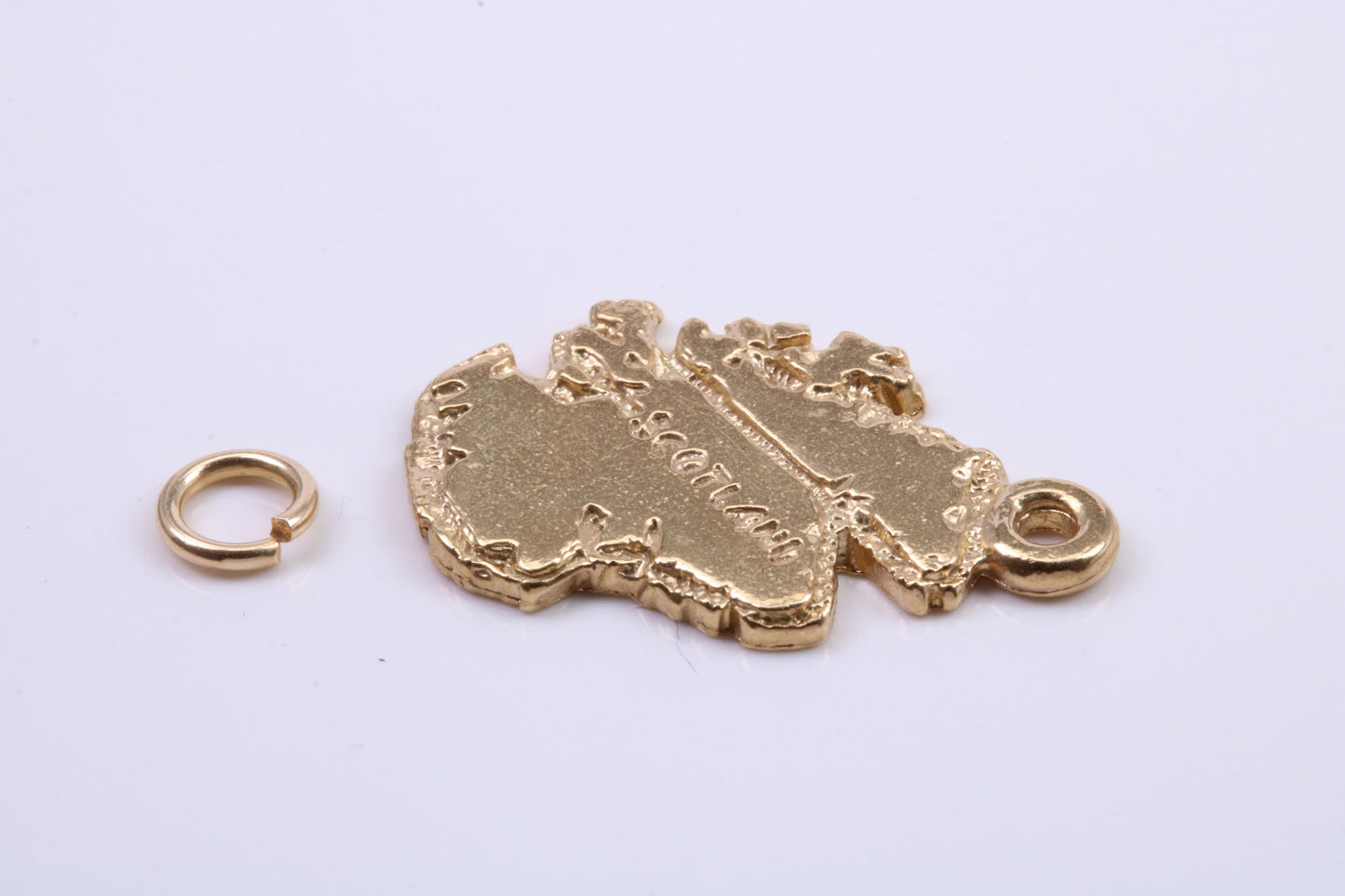 Map of Scotland Charm, Traditional Charm, Made from Solid 9ct Yellow Gold, British Hallmarked, Complete with Attachment Link