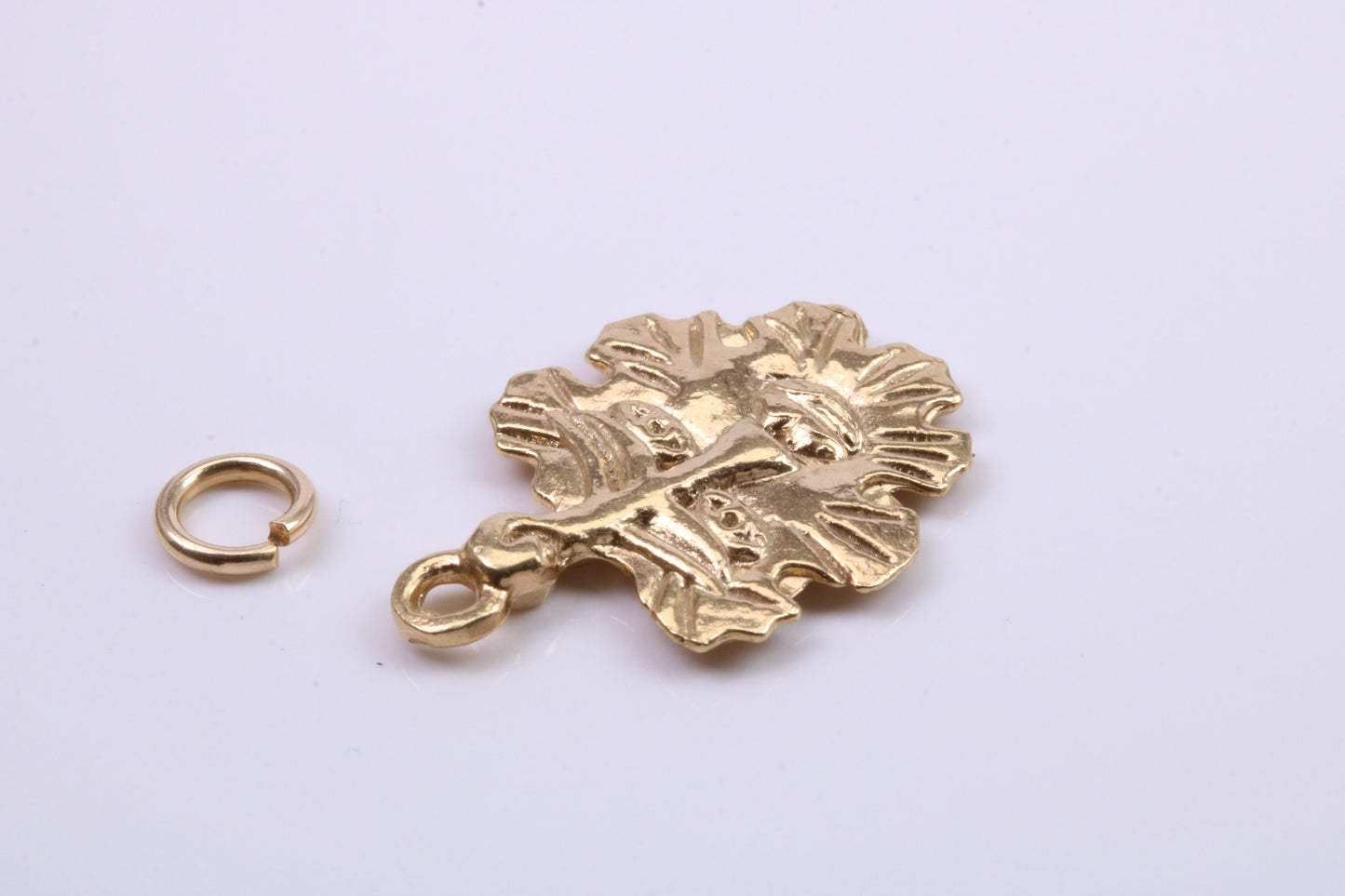 Green Man Charm, Traditional Charm, Made from Solid 9ct Yellow Gold, British Hallmarked, Complete with Attachment Link