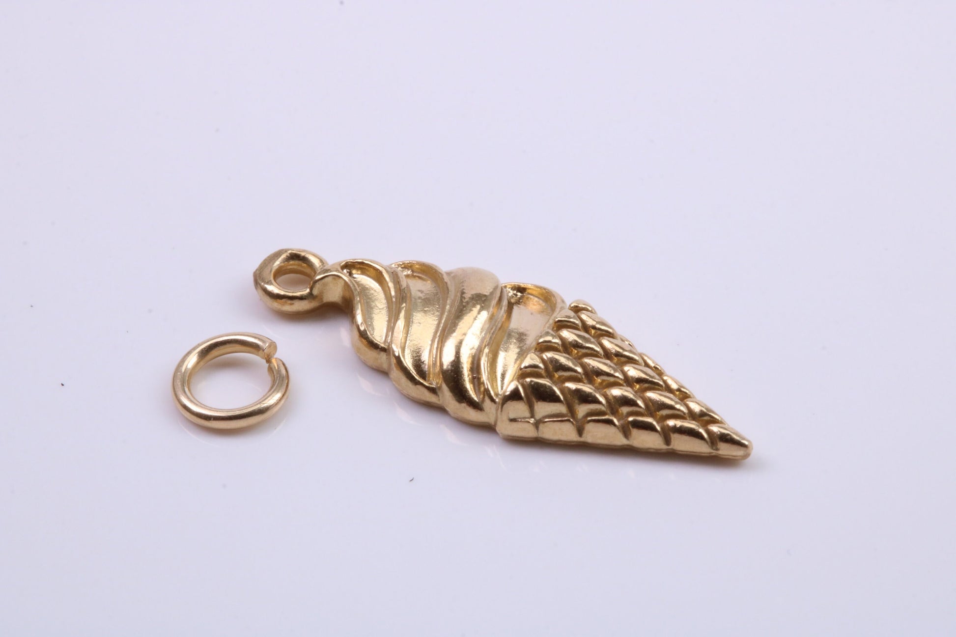 Ice Cream Cone Charm, Traditional Charm, Made from Solid 9ct Yellow Gold, British Hallmarked, Complete with Attachment Link