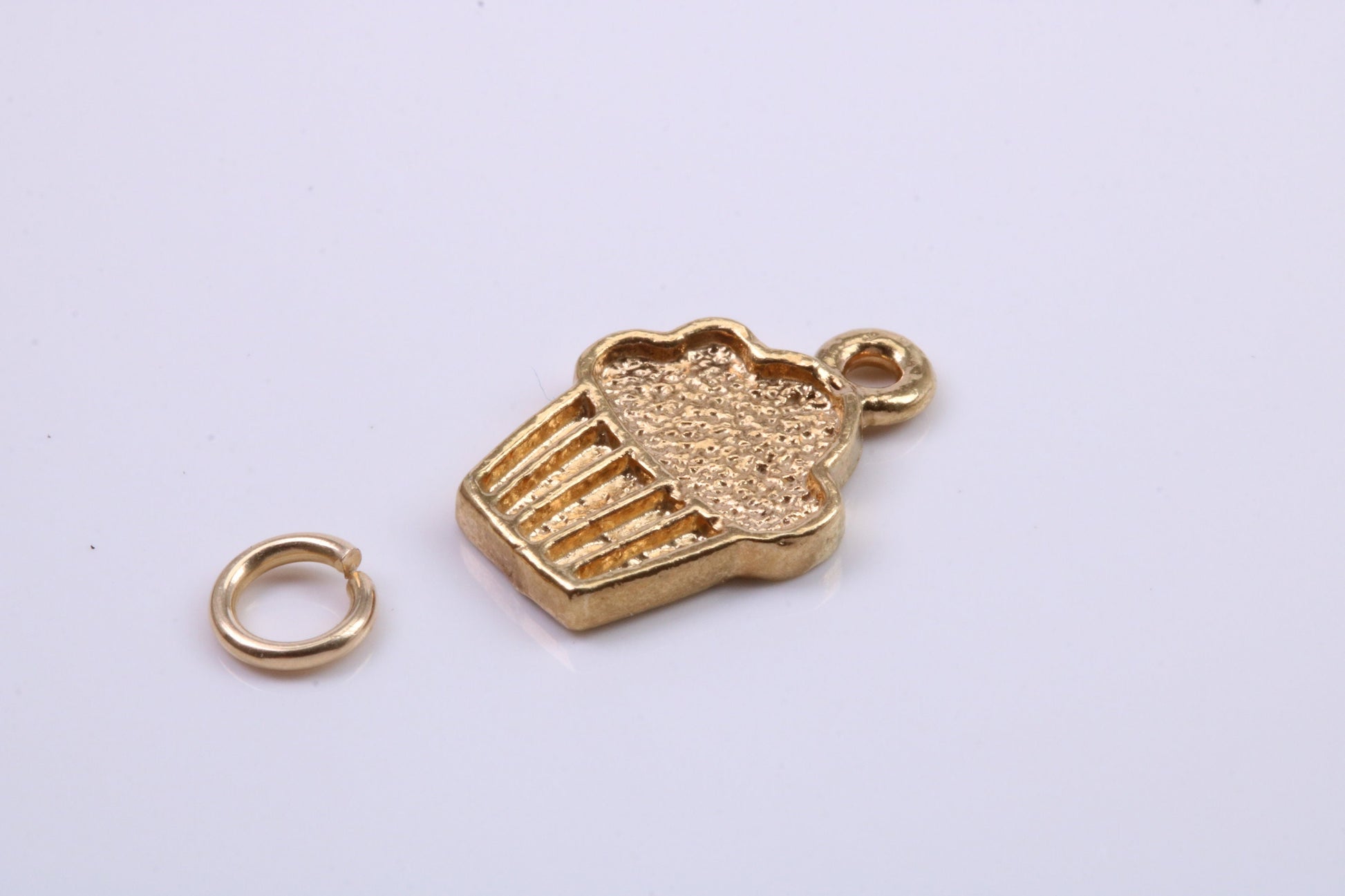 Cup Cake Charm, Traditional Charm, Made from Solid 9ct Yellow Gold, British Hallmarked, Complete with Attachment Link