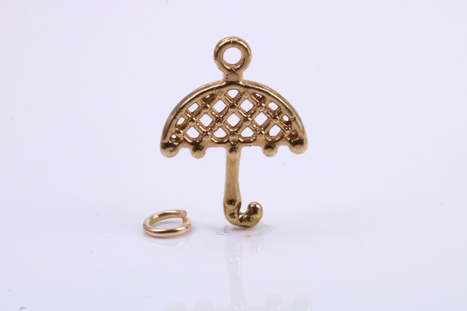 Umbrella Charm, Traditional Charm, Made from Solid 9ct Yellow Gold, British Hallmarked, Complete with Attachment Link