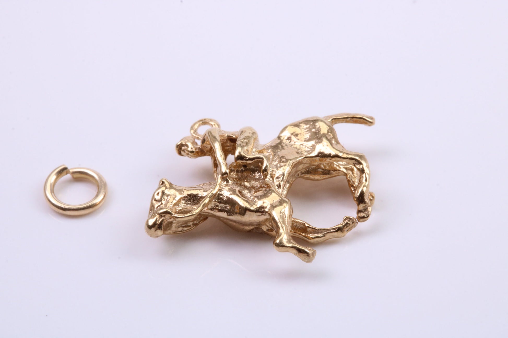 Jockey on Horse Charm, Traditional Charm, Made from Solid 9ct Yellow Gold, British Hallmarked, Complete with Attachment Link