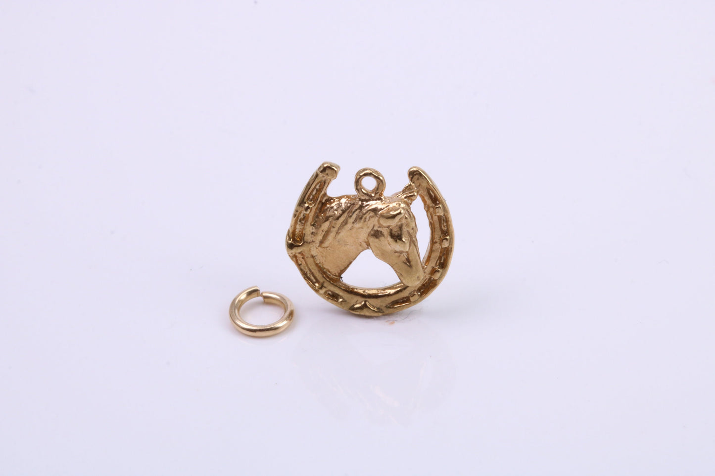 Good Luck Horse Head Shoe Charm, Traditional Charm, Made from Solid 9ct Yellow Gold, British Hallmarked, Complete with Attachment Link