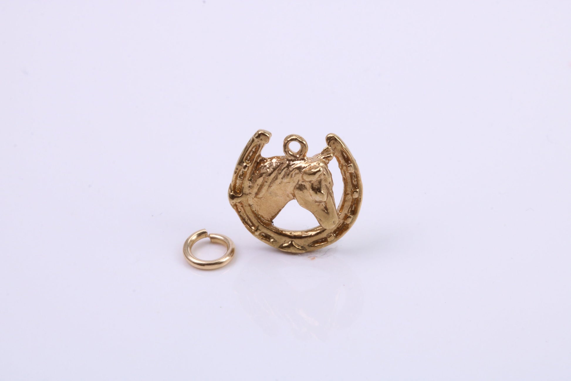 Good Luck Horse Head Shoe Charm, Traditional Charm, Made from Solid 9ct Yellow Gold, British Hallmarked, Complete with Attachment Link