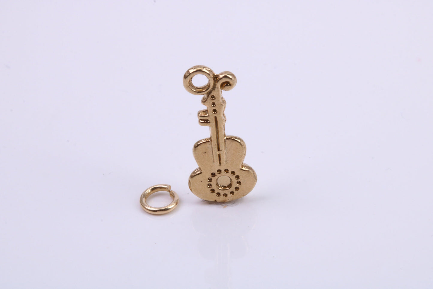 Guitar Charm, Traditional Charm, Made from Solid 9ct Yellow Gold, British Hallmarked, Complete with Attachment Link