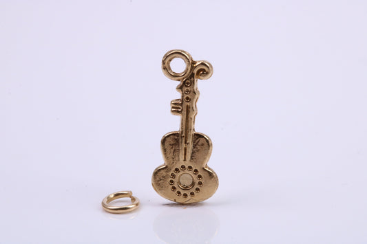 Guitar Charm, Traditional Charm, Made from Solid 9ct Yellow Gold, British Hallmarked, Complete with Attachment Link