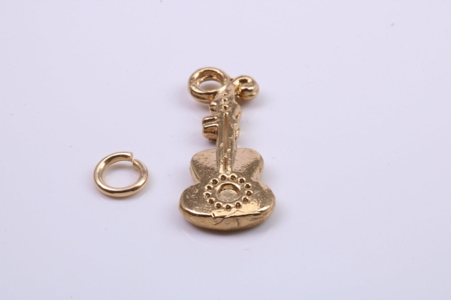 Guitar Charm, Traditional Charm, Made from Solid 9ct Yellow Gold, British Hallmarked, Complete with Attachment Link
