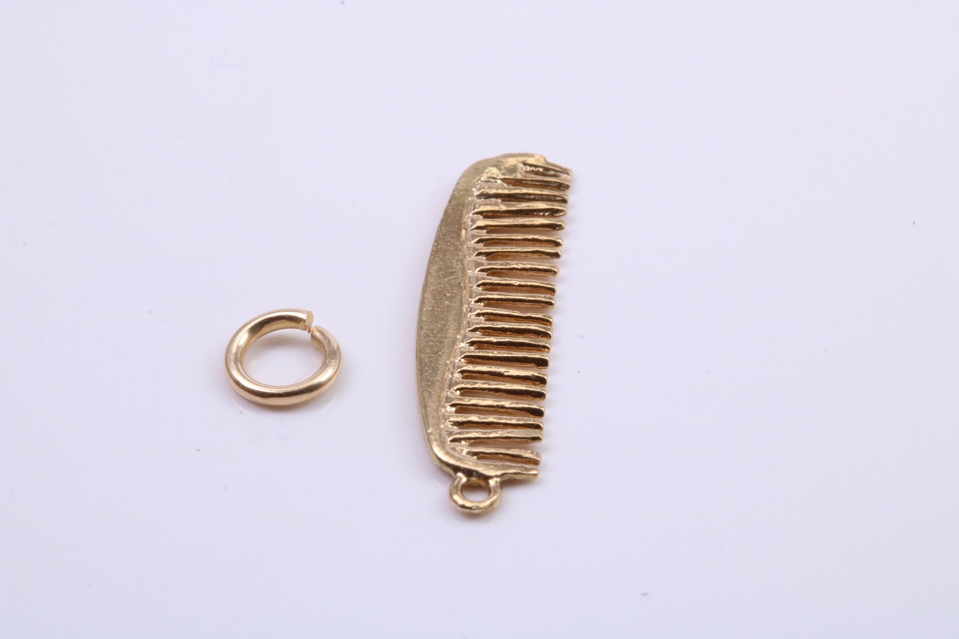 Hair Comb Charm, Traditional Charm, Made from Solid 9ct Yellow Gold, British Hallmarked, Complete with Attachment Link