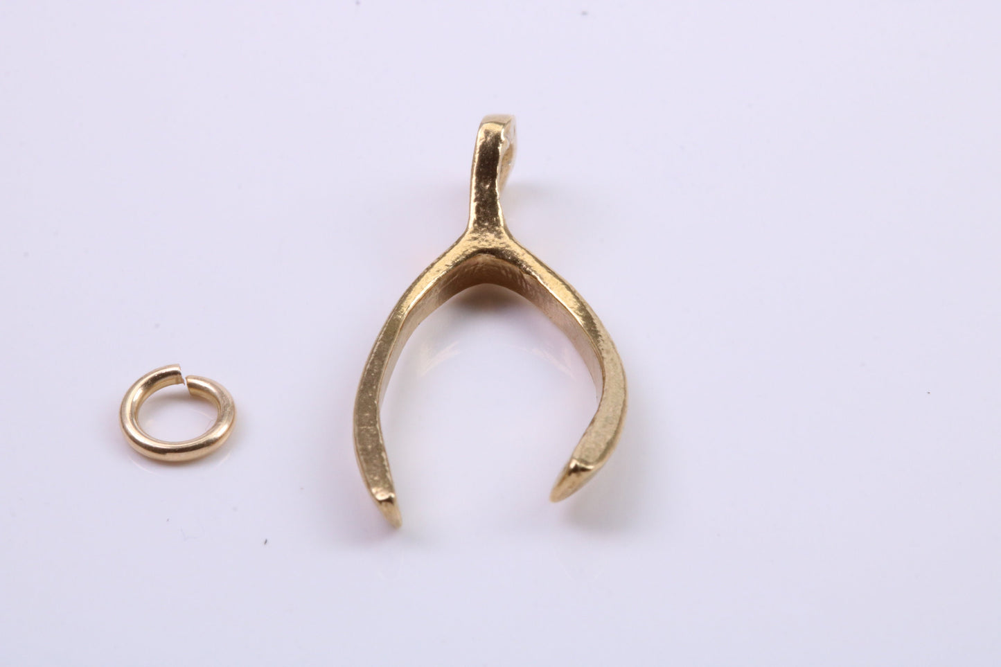 Wish Bone Charm, Traditional Charm, Made from Solid 9ct Yellow Gold, British Hallmarked, Complete with Attachment Link