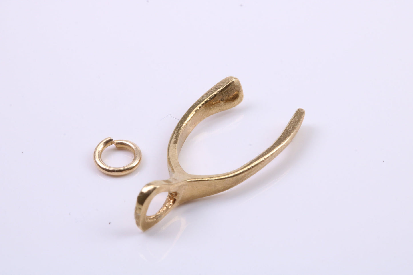 Wish Bone Charm, Traditional Charm, Made from Solid 9ct Yellow Gold, British Hallmarked, Complete with Attachment Link