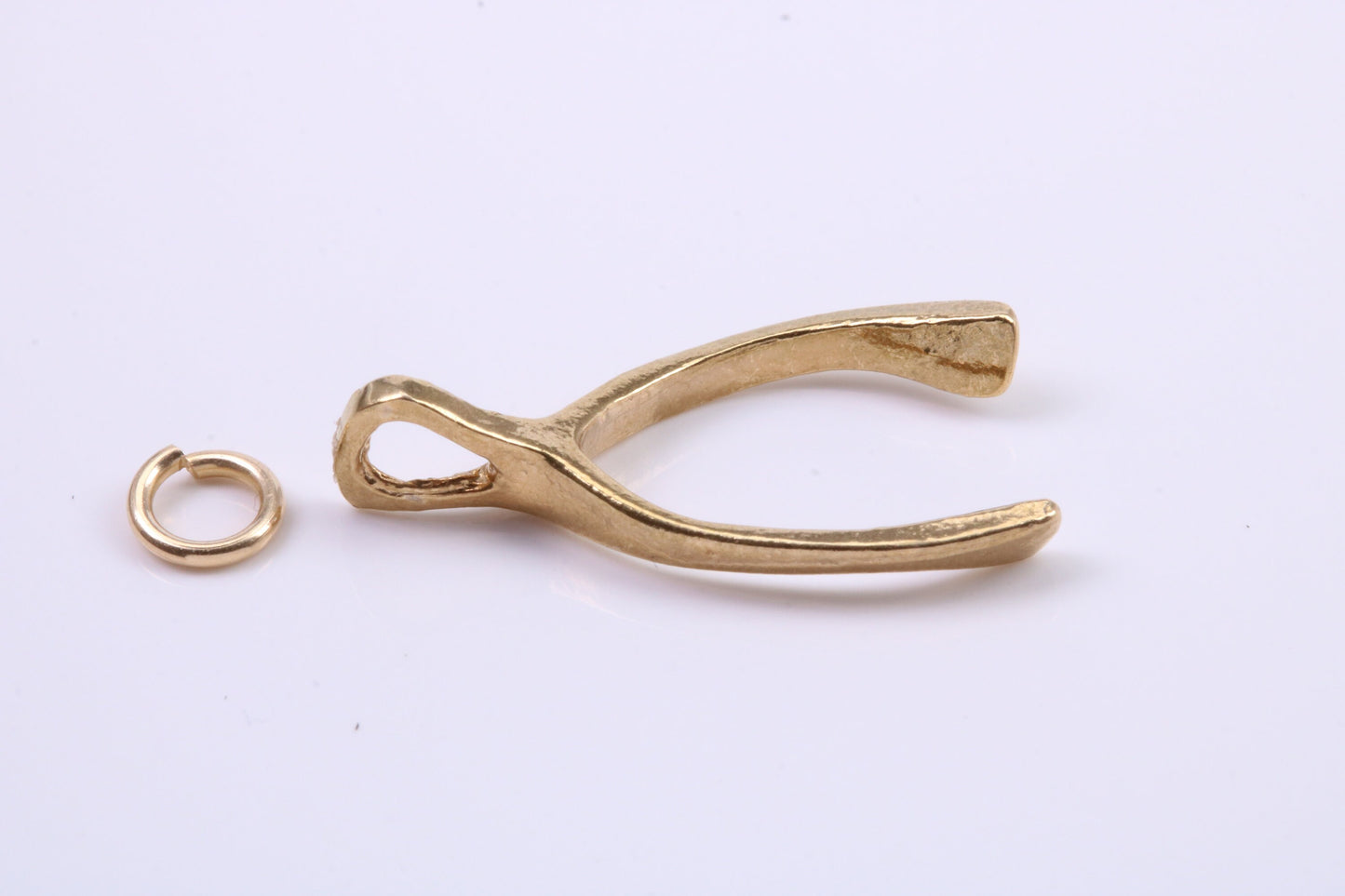 Wish Bone Charm, Traditional Charm, Made from Solid 9ct Yellow Gold, British Hallmarked, Complete with Attachment Link