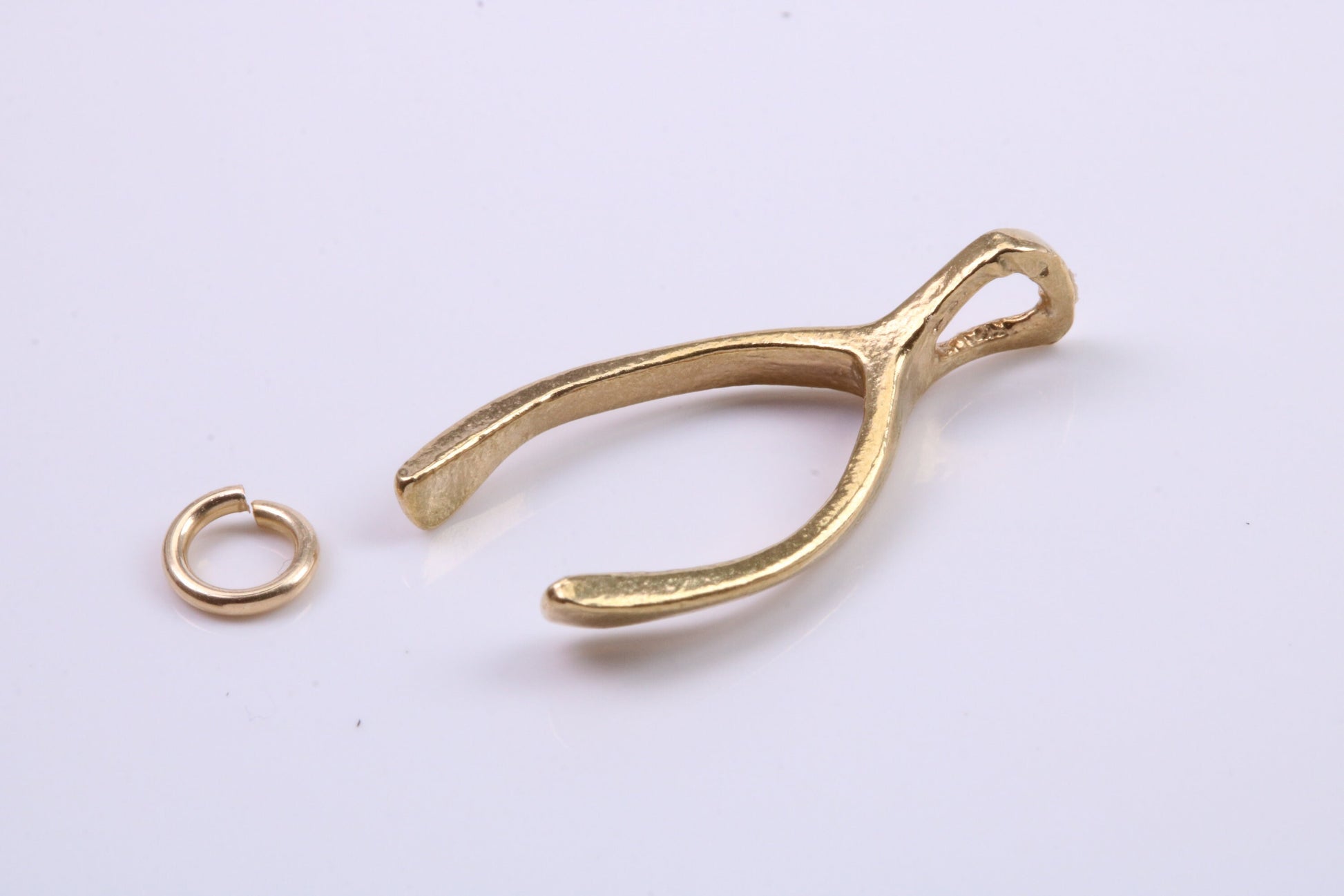 Wish Bone Charm, Traditional Charm, Made from Solid 9ct Yellow Gold, British Hallmarked, Complete with Attachment Link