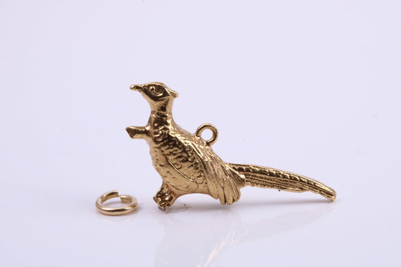 Pheasant Charm, Traditional Charm, Made from Solid 9ct Yellow Gold, British Hallmarked, Complete with Attachment Link