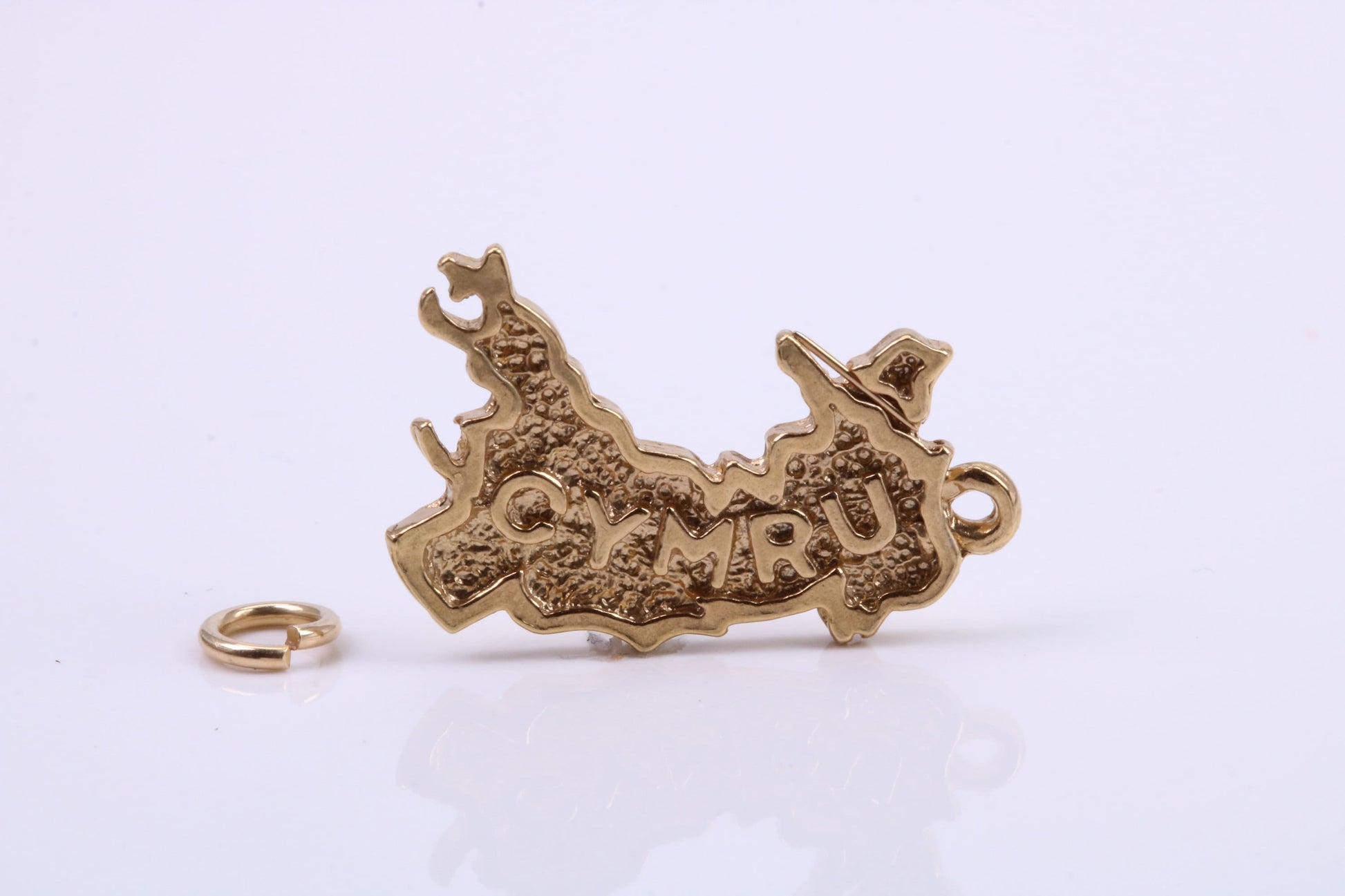 Map of Cymru Charm, Traditional Charm, Made from Solid 9ct Yellow Gold, British Hallmarked, Complete with Attachment Link