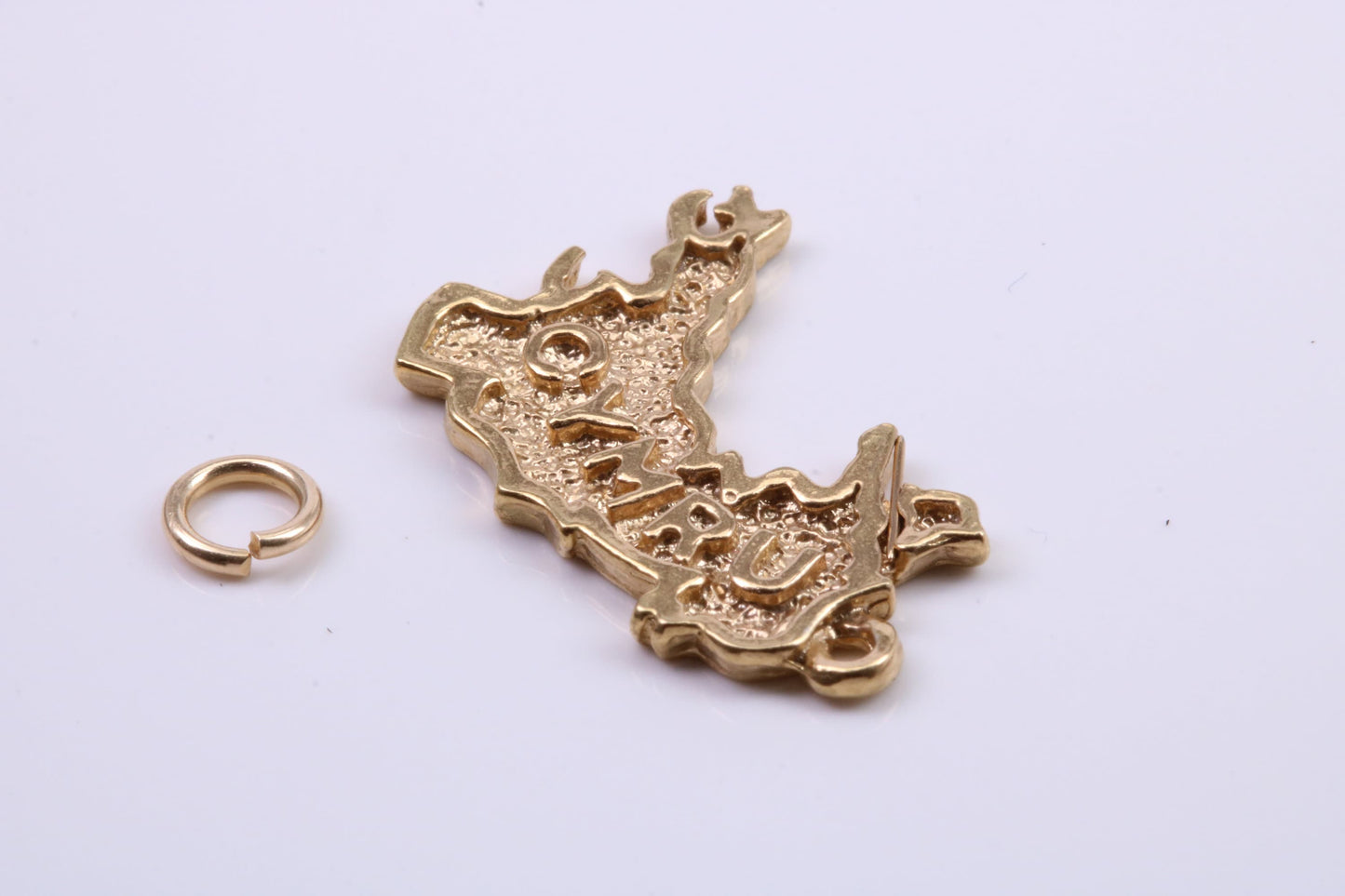 Map of Cymru Charm, Traditional Charm, Made from Solid 9ct Yellow Gold, British Hallmarked, Complete with Attachment Link