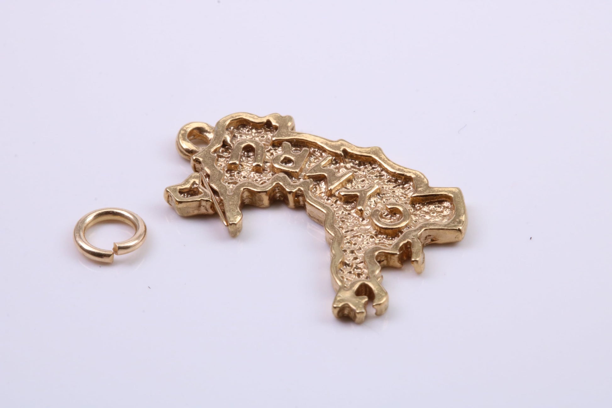 Map of Cymru Charm, Traditional Charm, Made from Solid 9ct Yellow Gold, British Hallmarked, Complete with Attachment Link