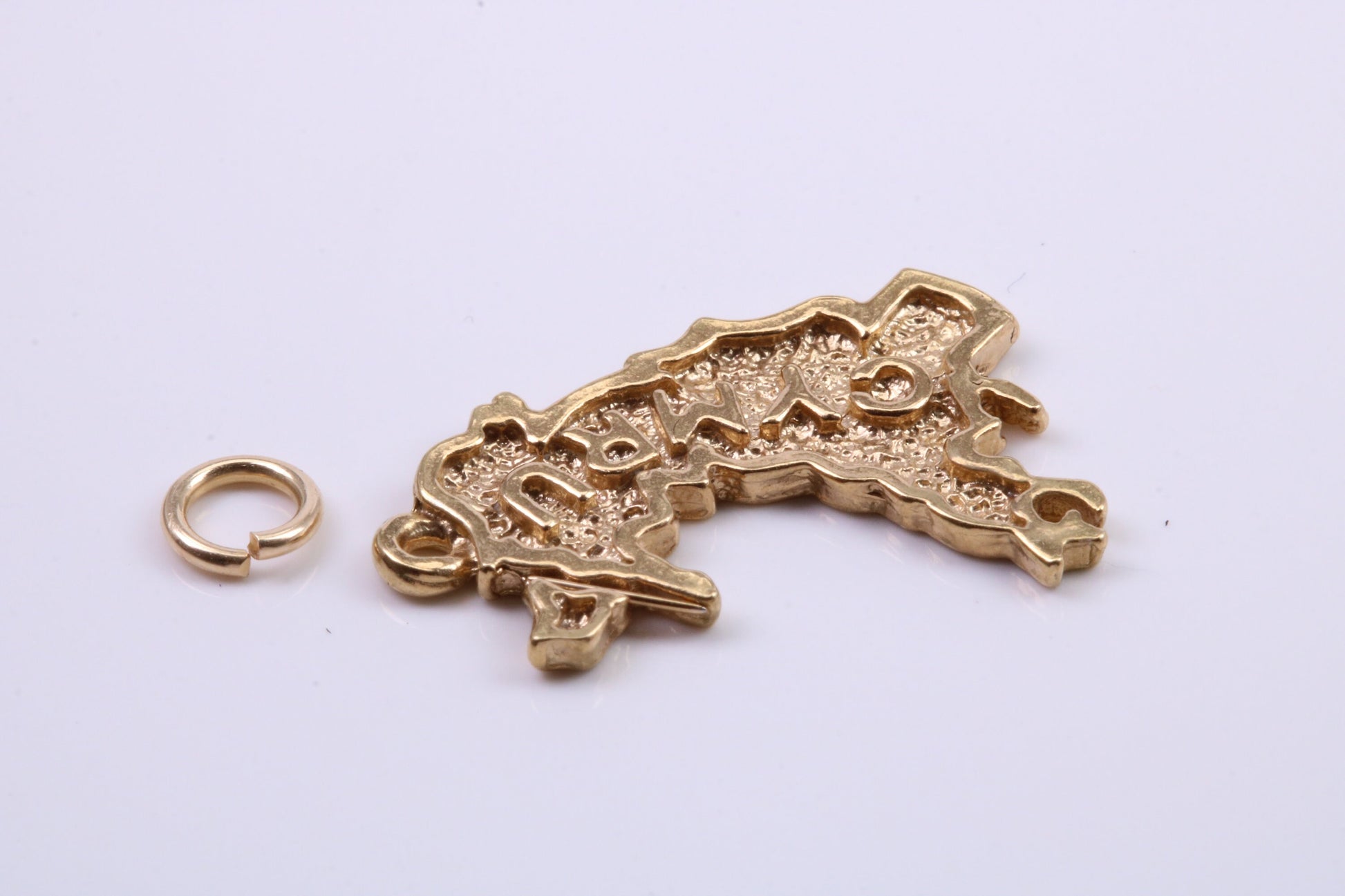 Map of Cymru Charm, Traditional Charm, Made from Solid 9ct Yellow Gold, British Hallmarked, Complete with Attachment Link