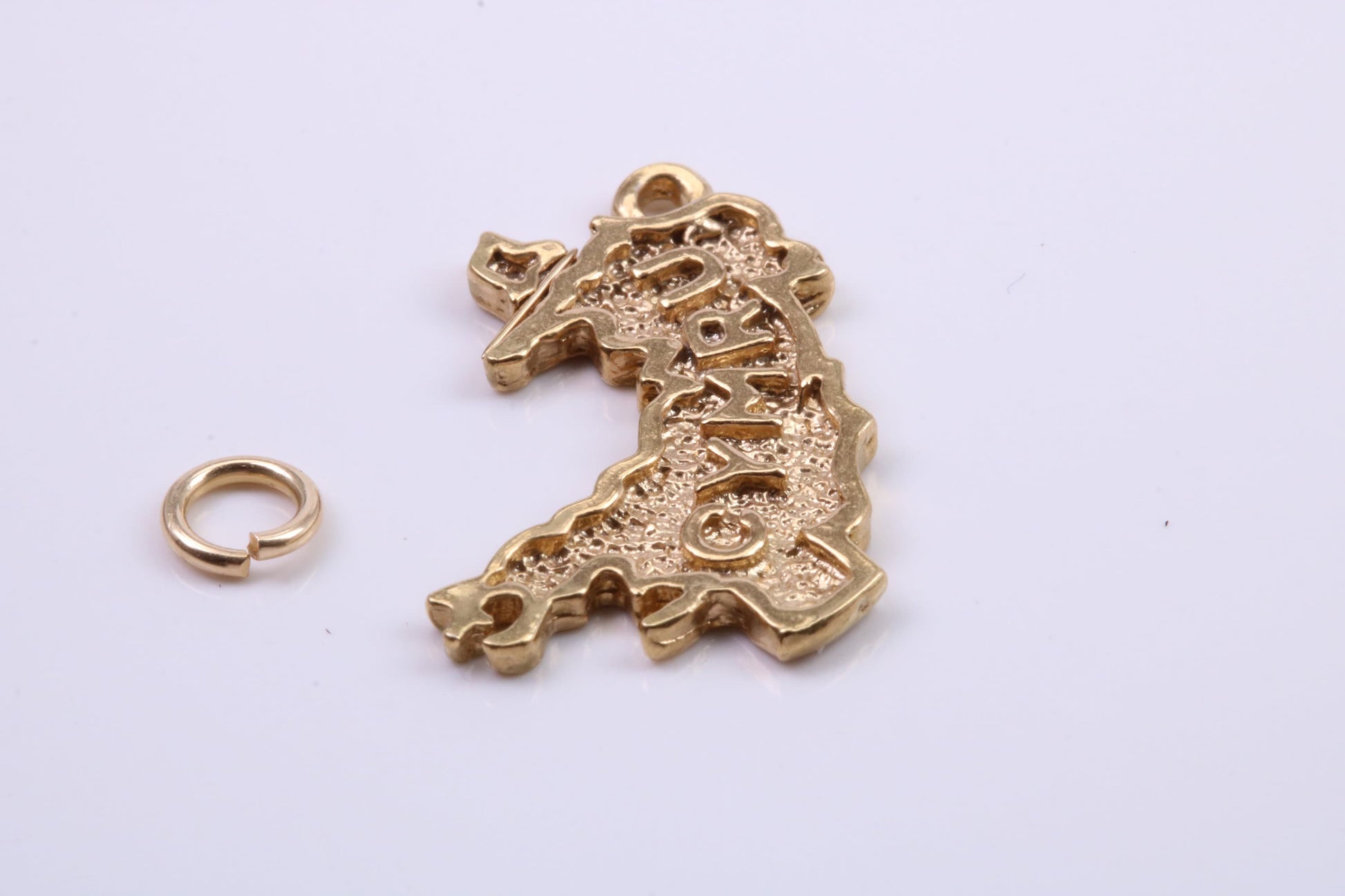 Map of Cymru Charm, Traditional Charm, Made from Solid 9ct Yellow Gold, British Hallmarked, Complete with Attachment Link