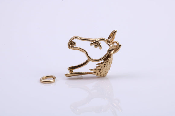 Horse Head Charm, Traditional Charm, Made from Solid 9ct Yellow Gold, British Hallmarked, Complete with Attachment Link