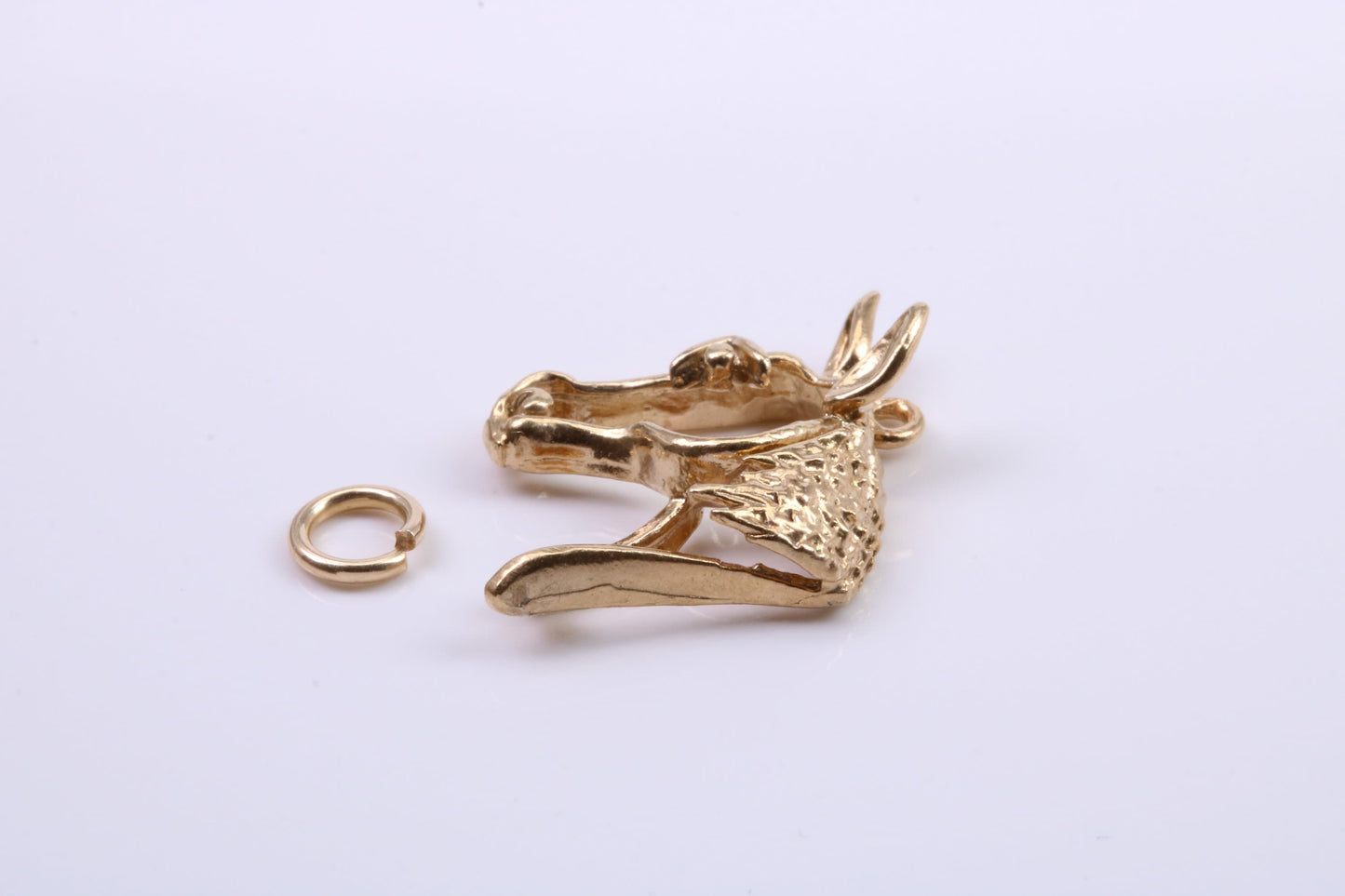 Horse Head Charm, Traditional Charm, Made from Solid 9ct Yellow Gold, British Hallmarked, Complete with Attachment Link