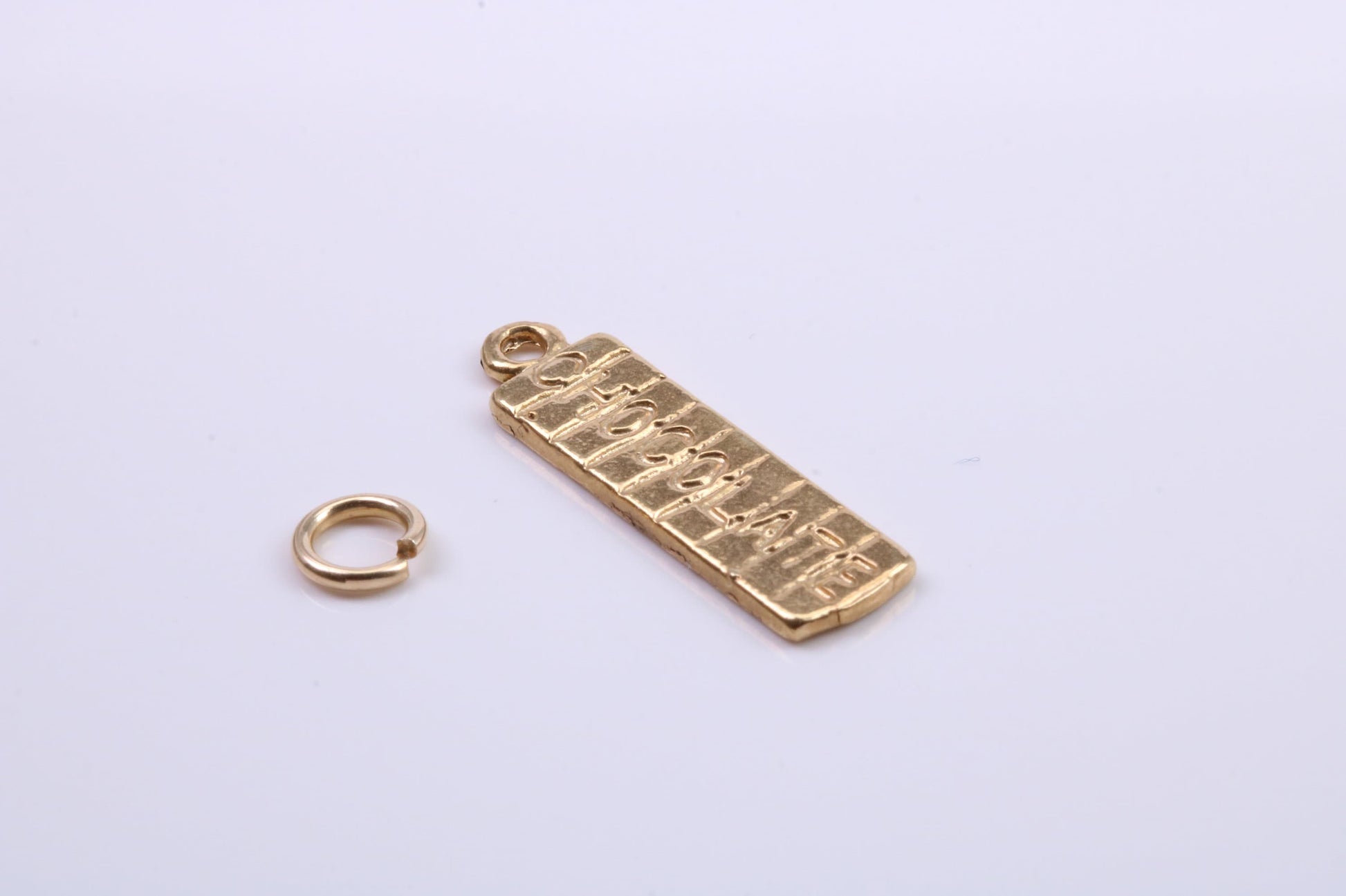 Chocolate Bar Charm, Traditional Charm, Made from Solid 9ct Yellow Gold, British Hallmarked, Complete with Attachment Link