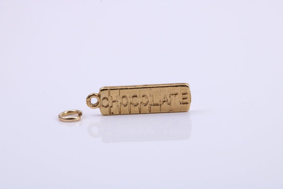 Chocolate Bar Charm, Traditional Charm, Made from Solid 9ct Yellow Gold, British Hallmarked, Complete with Attachment Link