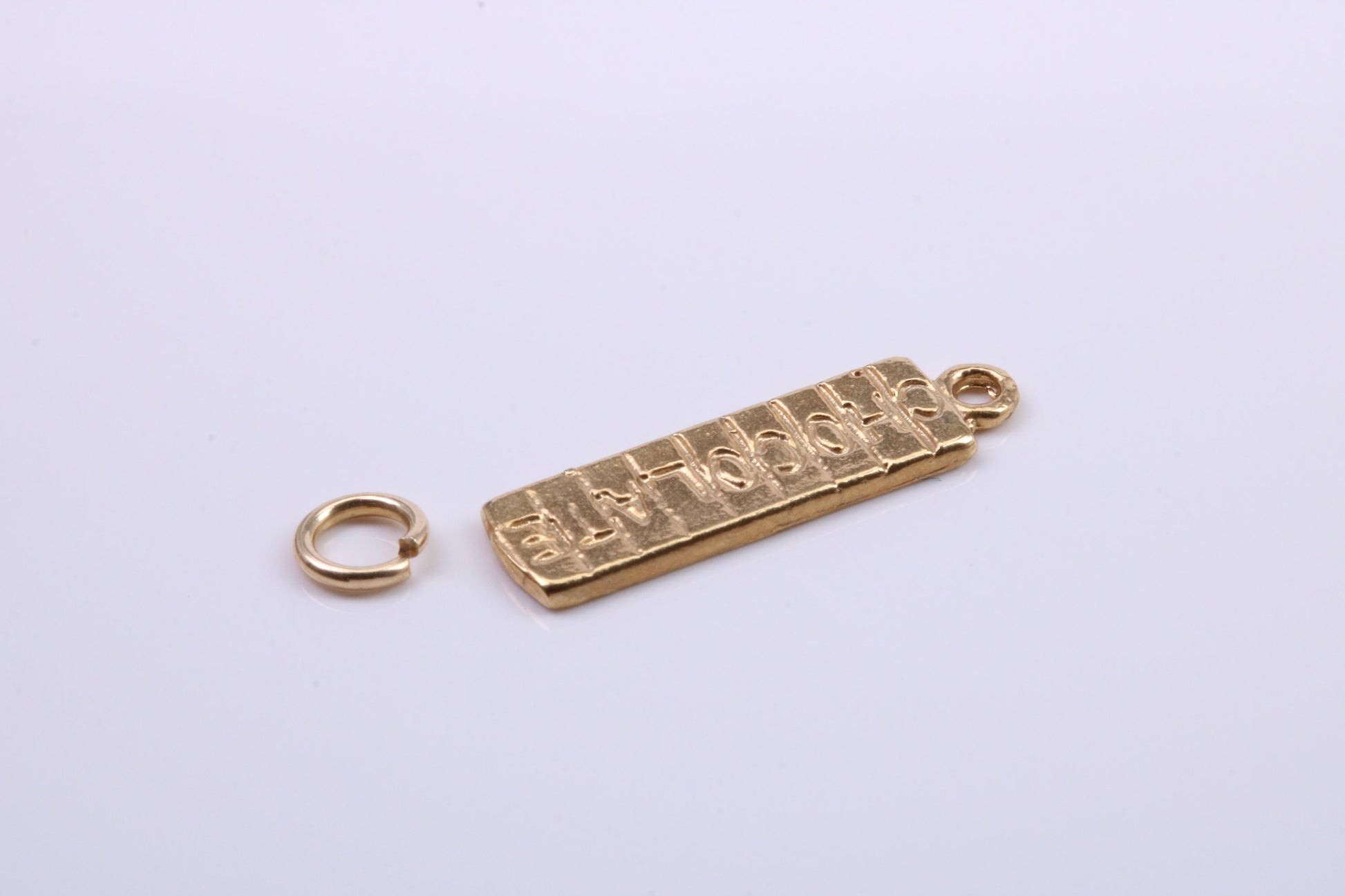 Chocolate Bar Charm, Traditional Charm, Made from Solid 9ct Yellow Gold, British Hallmarked, Complete with Attachment Link
