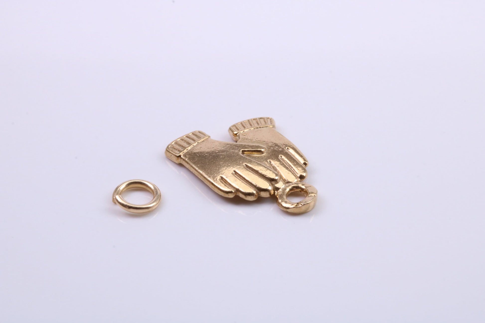 Gloves Charm, Traditional Charm, Made from Solid 9ct Yellow Gold, British Hallmarked, Complete with Attachment Link