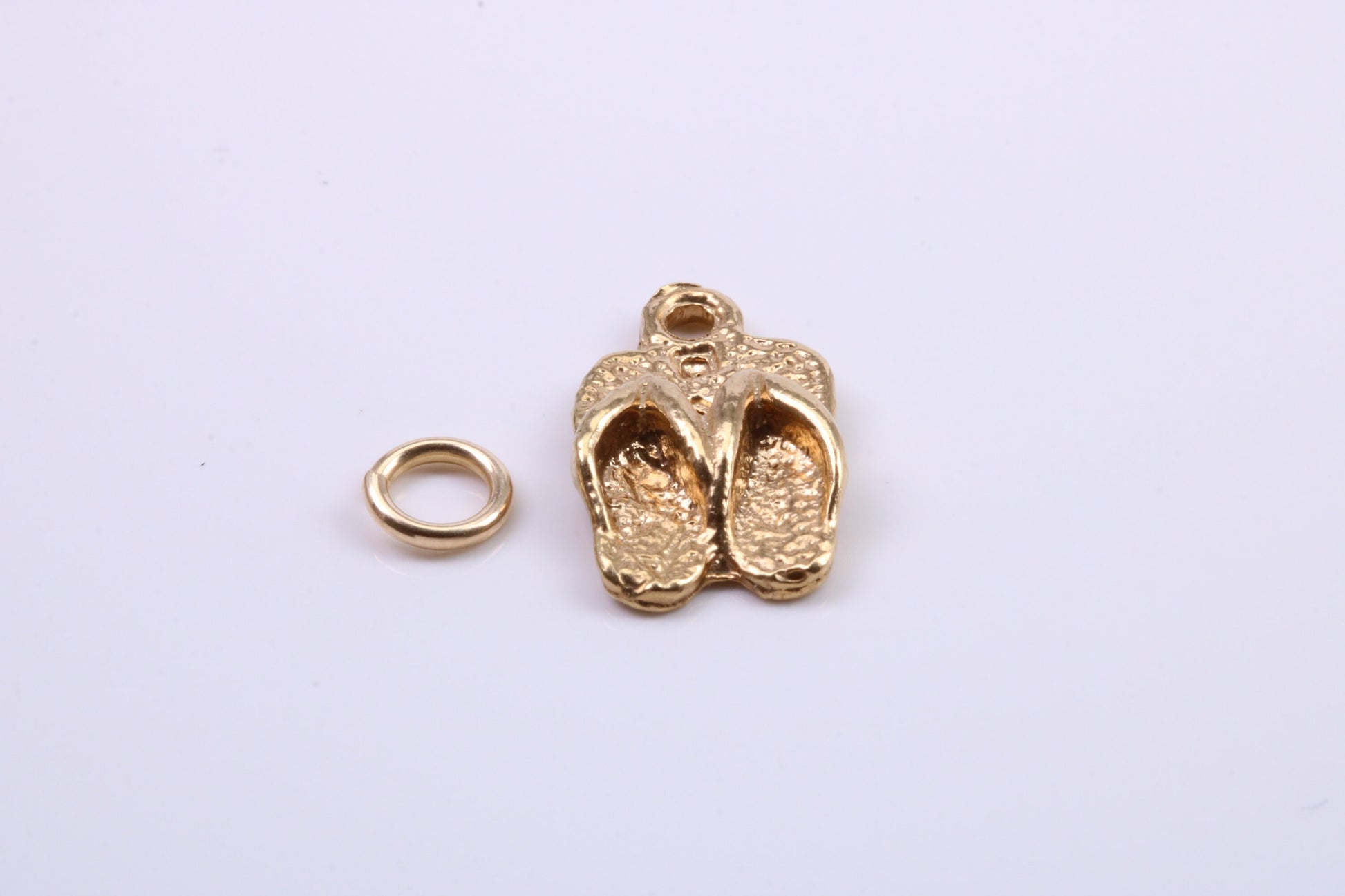 Flip Flops Charm, Traditional Charm, Made from Solid 9ct Yellow Gold, British Hallmarked, Complete with Attachment Link