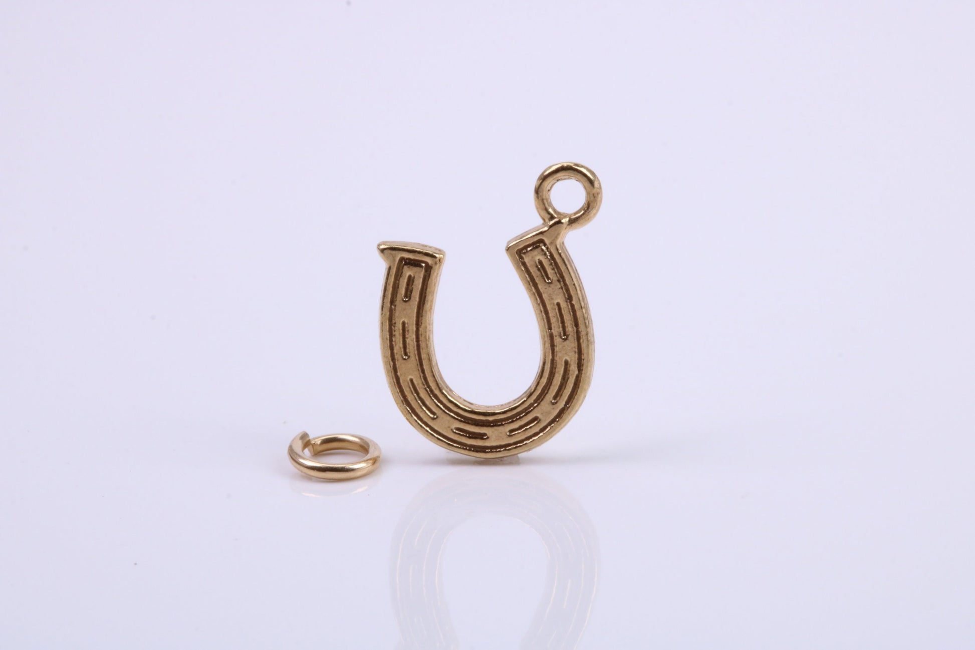 Horse Shoe Charm, Traditional Charm, Made from Solid 9ct Yellow Gold, British Hallmarked, Complete with Attachment Link