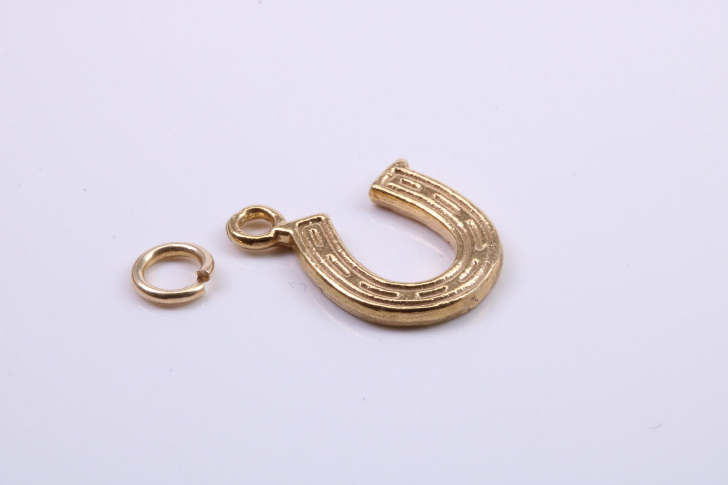 Horse Shoe Charm, Traditional Charm, Made from Solid 9ct Yellow Gold, British Hallmarked, Complete with Attachment Link