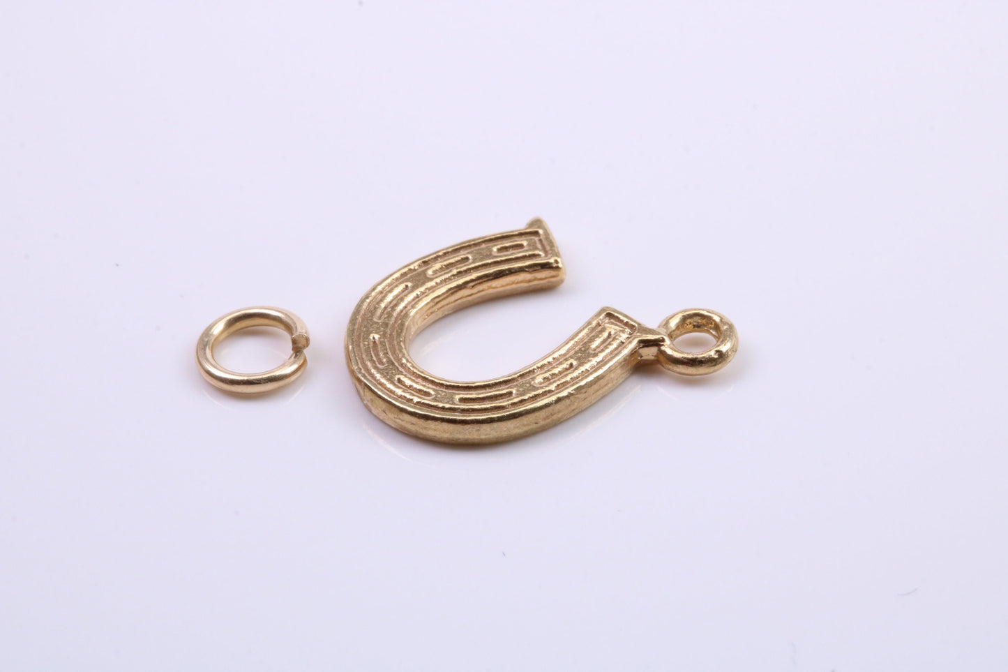 Horse Shoe Charm, Traditional Charm, Made from Solid 9ct Yellow Gold, British Hallmarked, Complete with Attachment Link