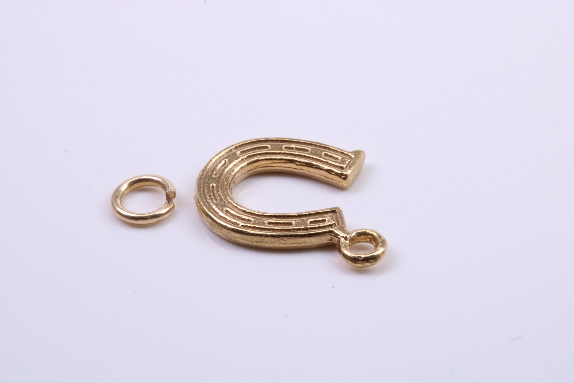 Horse Shoe Charm, Traditional Charm, Made from Solid 9ct Yellow Gold, British Hallmarked, Complete with Attachment Link