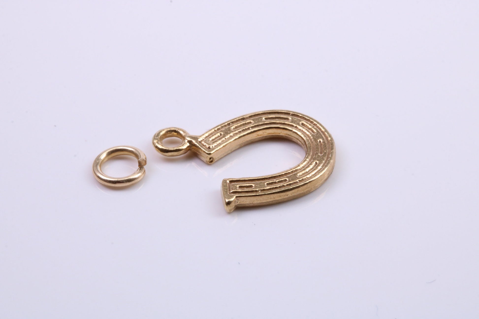 Horse Shoe Charm, Traditional Charm, Made from Solid 9ct Yellow Gold, British Hallmarked, Complete with Attachment Link