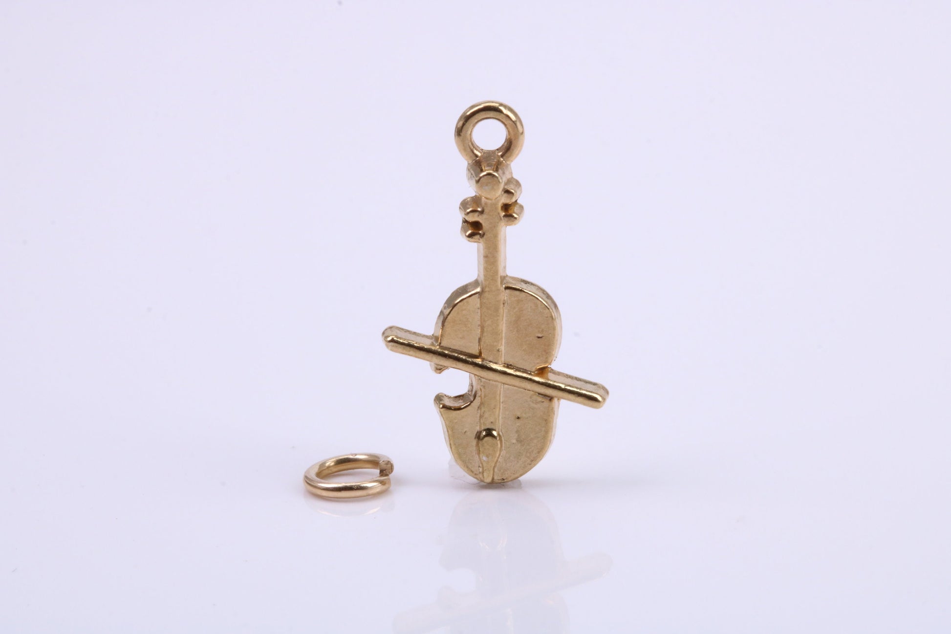 Violin Charm, Traditional Charm, Made from Solid 9ct Yellow Gold, British Hallmarked, Complete with Attachment Link